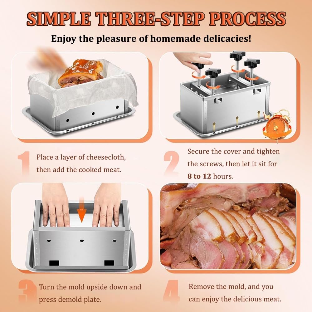 WYWY Stampa per Carne 3kg, Pressa per Prosciutto con Doppia Vite di Pressurizzazione, Stampo per Carne per Pranzo Casalinga e Hamburger per BBQ, Slider e Carni Ripiene