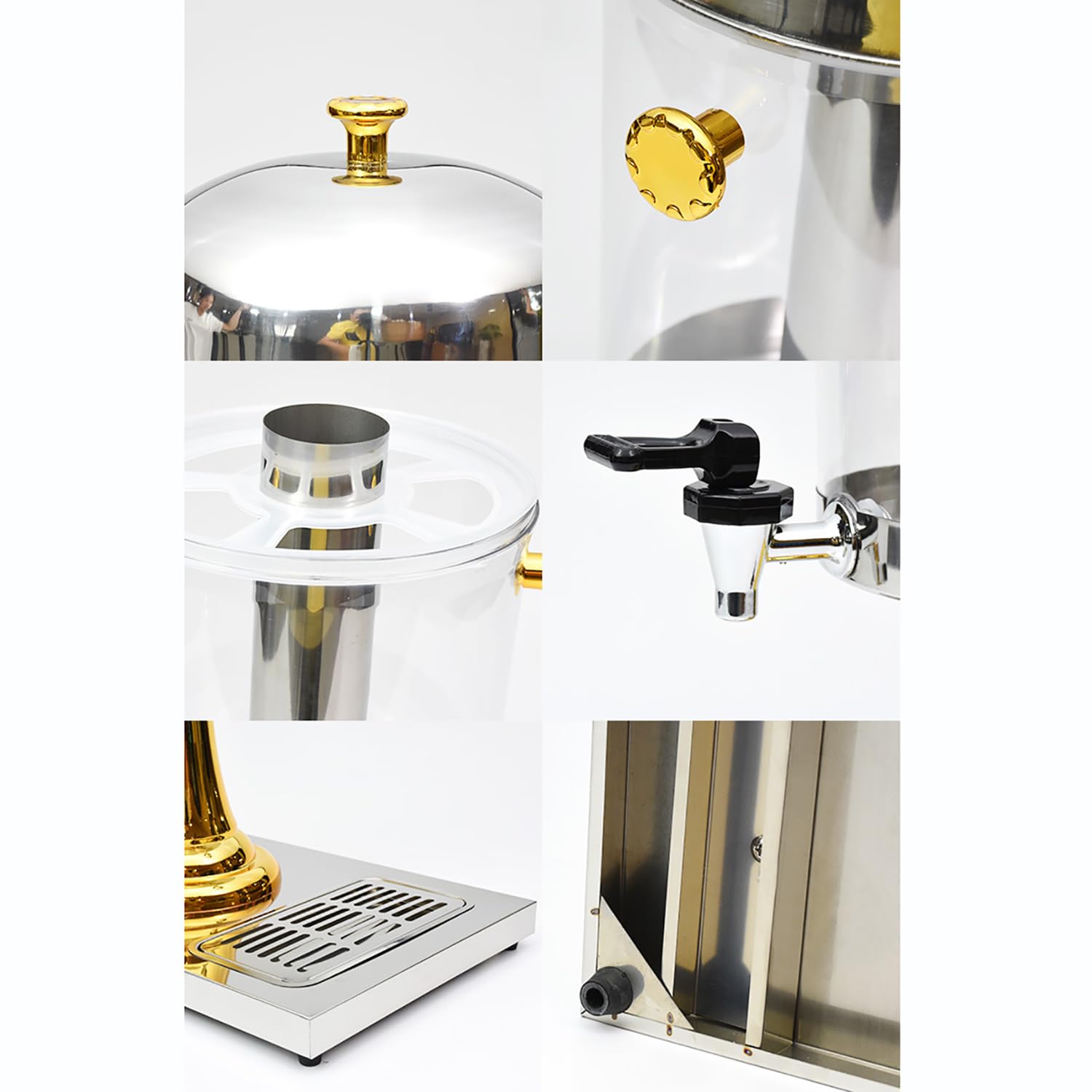 Dispensador de Bebidas con Soporte, Dispensador de Bebidas con Contenedor de Hielo 8L, Dispensador de Limonada de Acero Inoxidable para Fiestas, Buffets, Cafeterías, Bares