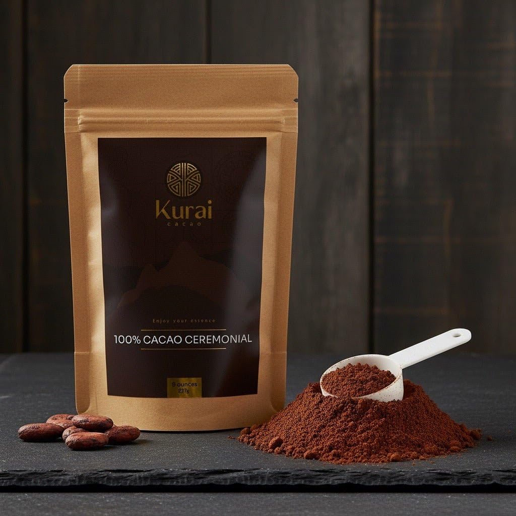 Kurai 100% Pure Ceremonial Cacao | Rich in antioxidants & magnesium. Supports focus & wellness. No sugar, gluten-free. Ideal for rituals or daily cacao drinks. (8 oz)