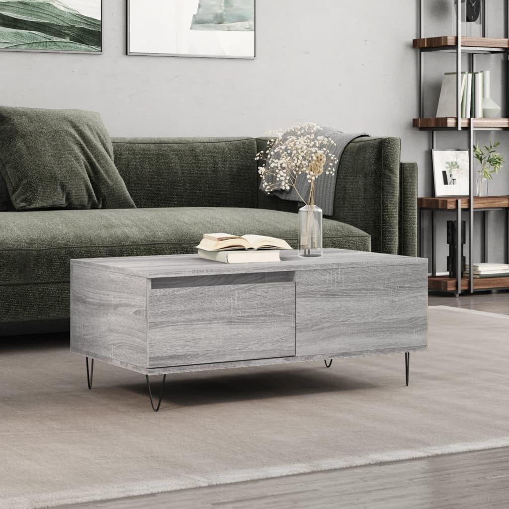 Homgoday Tavolino da caffè Sonoma grigio 90 x 50 x 36,5 cm, in legno ingegnerizzato, tavolino da tè per soggiorno, sala d'accoglienza degli ospiti, camera da letto e ufficio mobili tipo 1