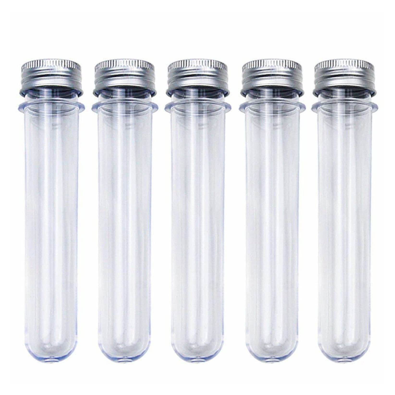 Tubos de Dnsayo 20ml Plástico 25pcs 30ml Excelente tubos de ensayo transparente de plástico con botellas de aluminio FTUSTICAS ESPACIALES EQUIPOS DE LABRICULARIO 25x110mm Tubos de Ensayo Plástico Para