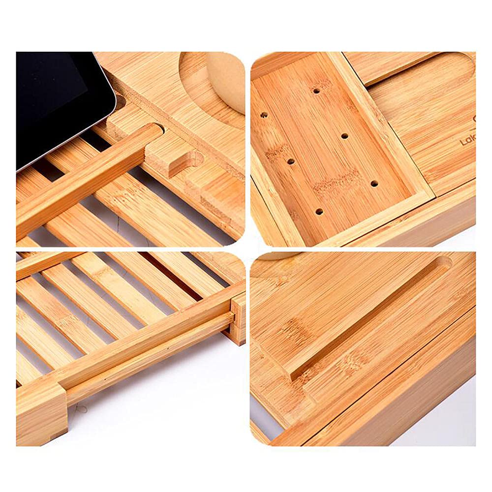 Bandeja de bañera de bambú Premium, bambú Premium, con Soporte para Tableta, Bandeja para teléfono móvil y Ranura para Copa de Vino.