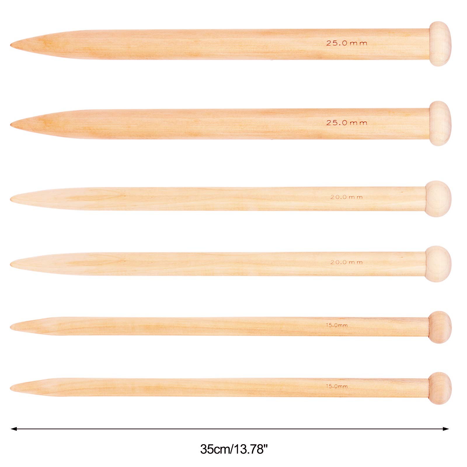Coopay Ferri da Maglia Enormi da 25 mm, Grandi Ferri da Maglia per Filati Super Spessi e Progetti di Lavoro a Maglia Più Grandi, in Legno Massiccio Leggero, Lunghezza 35cm