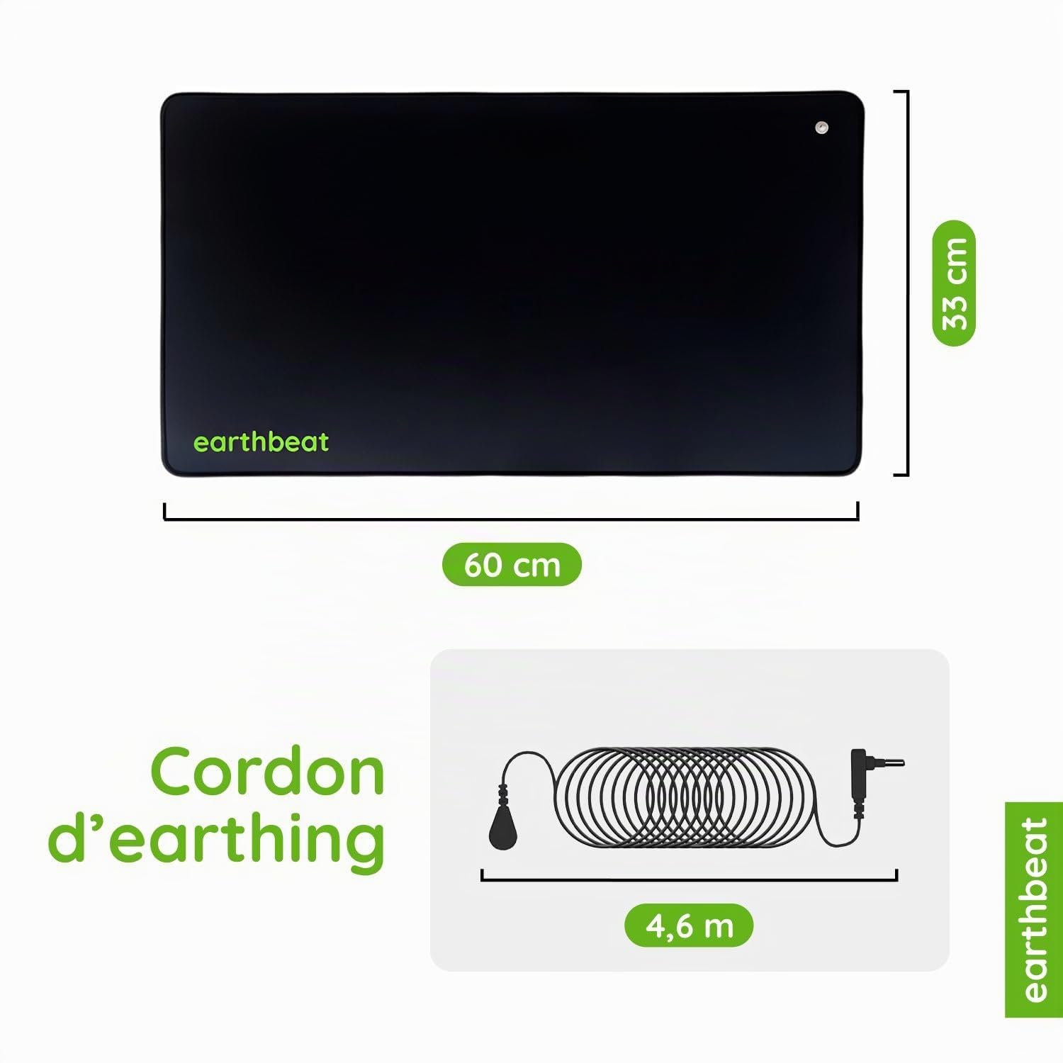 earthbeat Classic Tapis d’Earthing. Adaptateur français inclus. Kit testeur de mise à la terre gratuit. Thérapie naturelle pour la qualité du sommeil et le bien-être. Cuir vegan conducteur. 33×60 cm