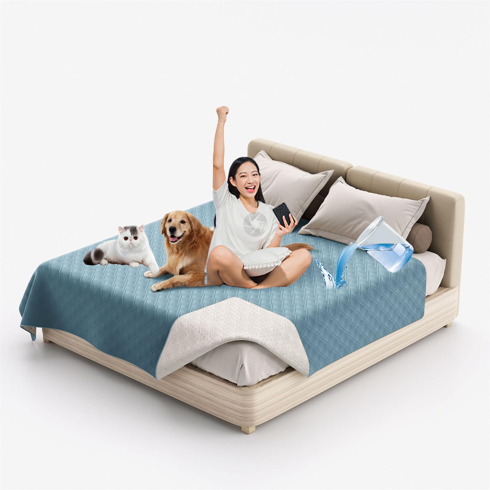 Waterproof Blanket Dog Bed Cover Non Slip Large Sofa Cover Incontinence Mattress Protectors Puppy Blankets Anti Scratches Dirty for Bed Sofa Furniture (208 x 244 cm/82 x 96 in,Blue)