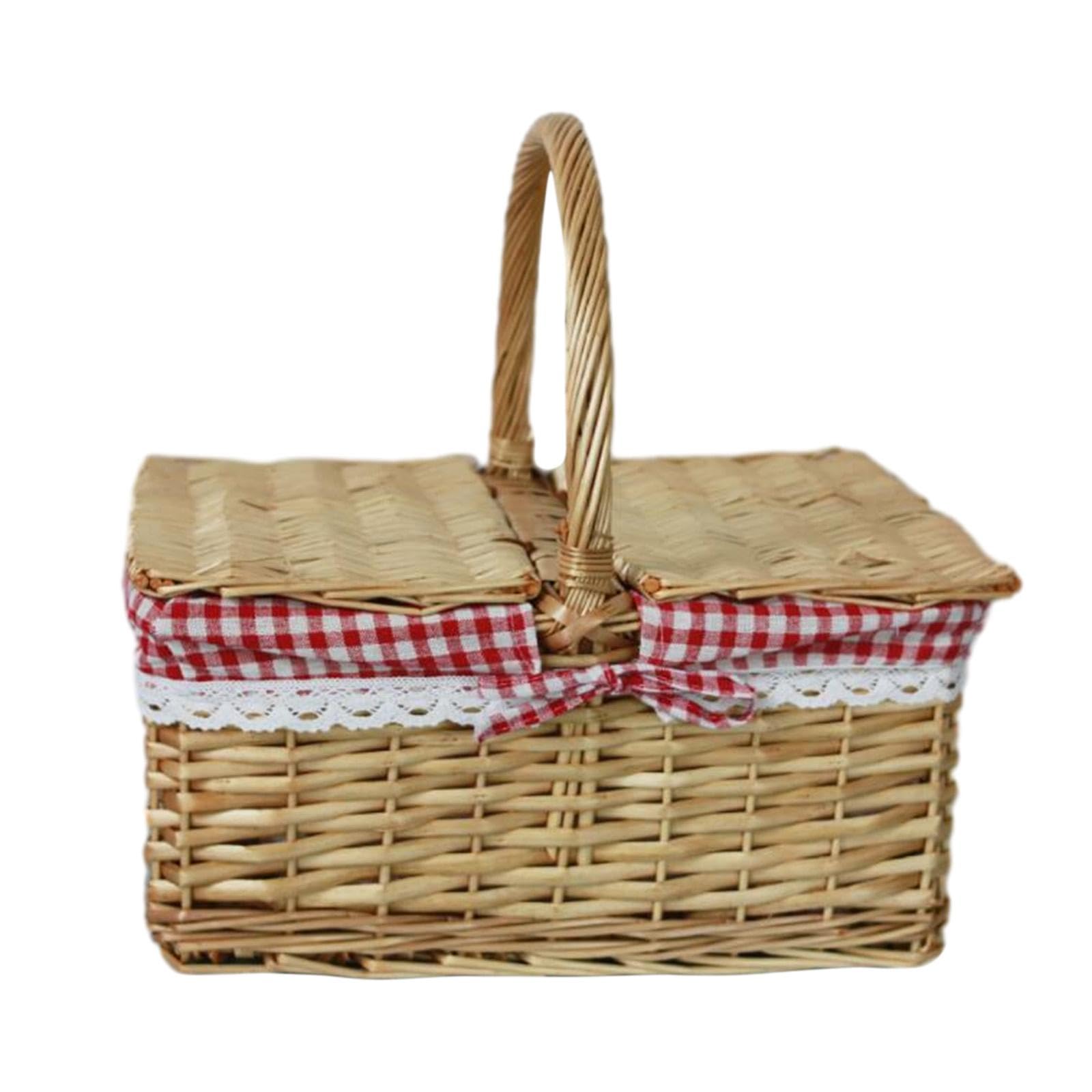 Cesta de Picnic, Cesta de Almacenamiento, Tejida a Mano, Cesta de Almacenamiento Rústica de Ratán Resistente para Parque, Playa, Fiestas, Fruta.