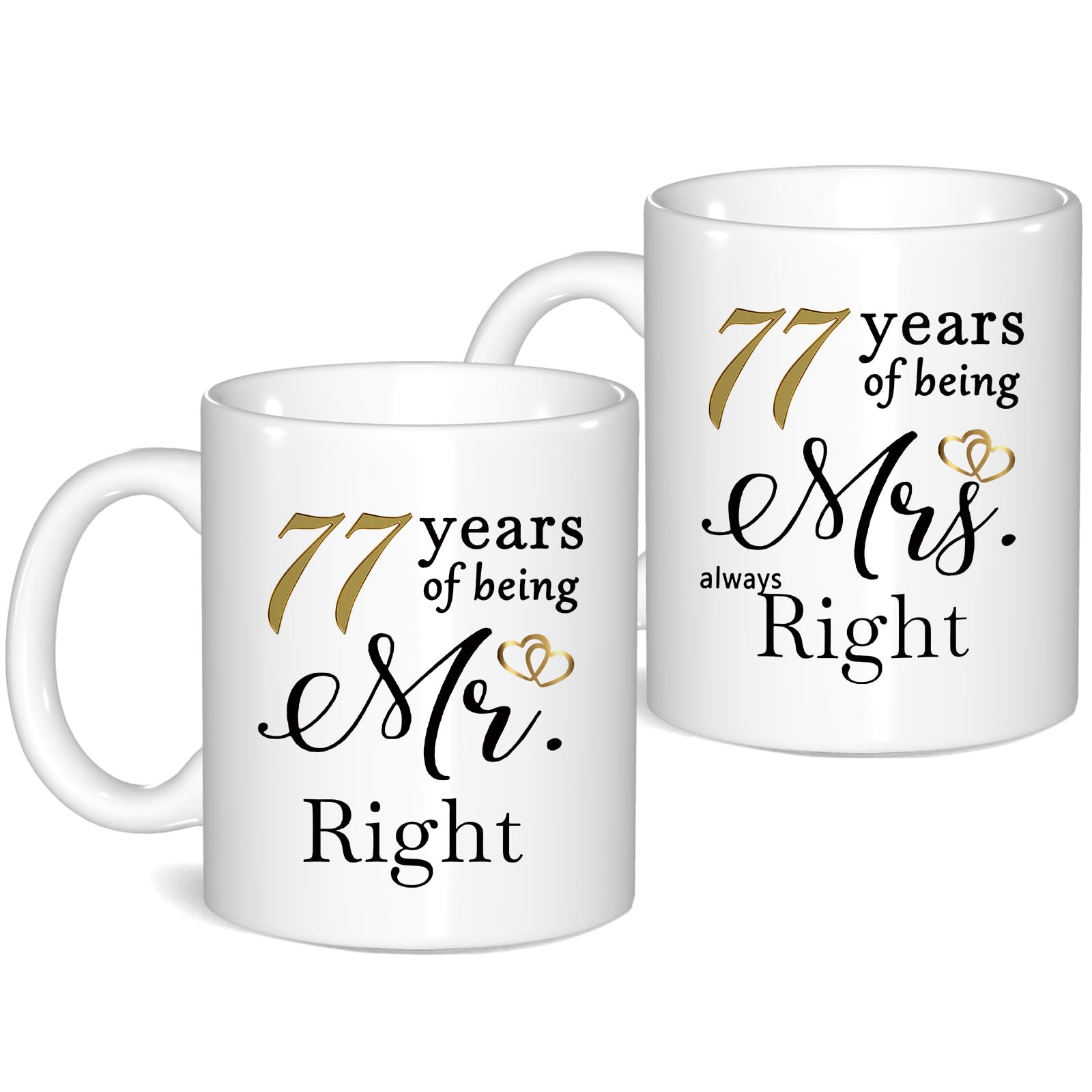 JOUWUI 77 Year Anniversary Coffee Mugs Set of 2, 77th Anniversary Wedding Gifts for Wife Husband Parents Grandparents Men Women Him Her, 77 Year Valentines Engagement Couple Cups — image 1