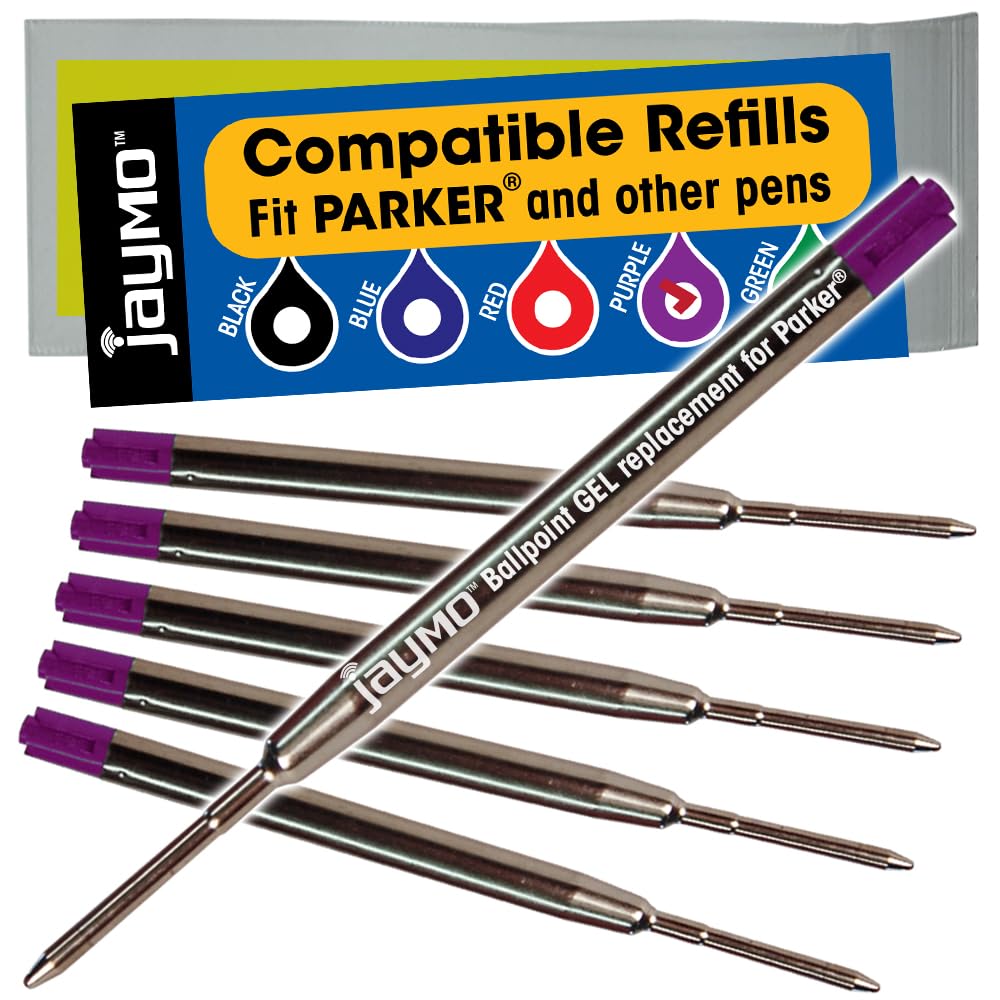 Jaymo Replacement for Parker 30525PP/30526PP and Bastion - Measures 3.875 in / 98 mm Long - G2 Gel Ballpoint Pen Refill - 6 Purple — image 1