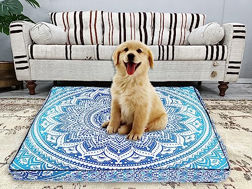 35" Large Square Floor Cushion Cover, 100% Cotton Boho Mandala Design