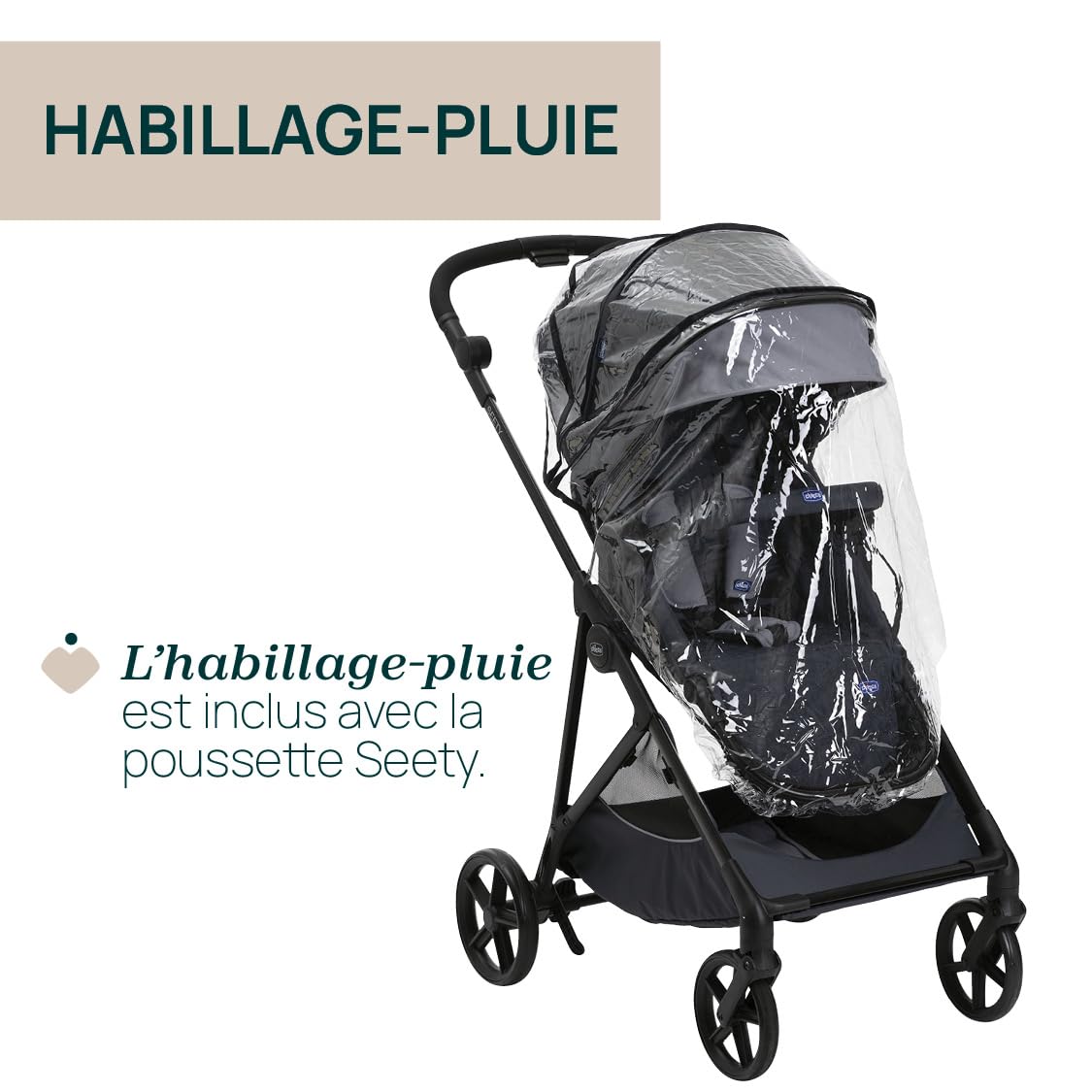 Chicco Poussette Seety, Poussette Bébé Légère et Compacte de 0 Mois à 4 Ans, Capacité de Charge Maximale de 22 kg, Poussette Pliable, Dossier Inclinable, Pliage Automatique en 1 Étape, Canopy