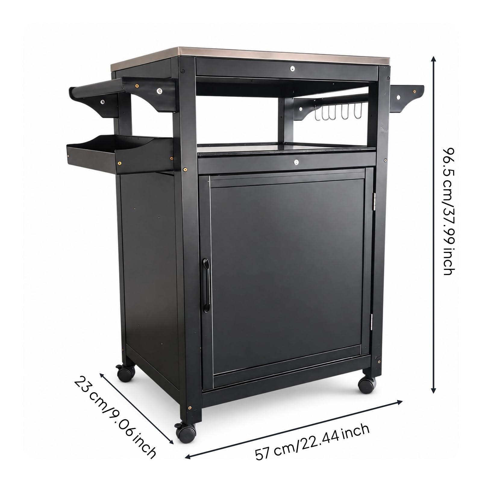 Carrello da Portata da Esterno Carrello da Cucina Isola su Ruote con Vassoio Laterale Piano in Acciaio Inox Ruote Scorrevoli Vano Chiuso Adatto per Feste in Giardino Preparazione Cibi