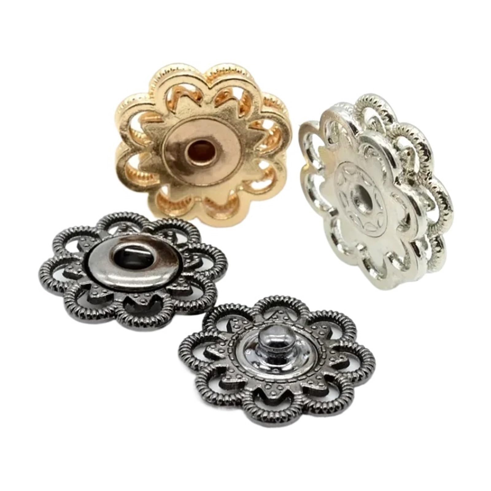 Broches para Tela, 6 Juegos de Botones a presión con diseño Flores, Cierres metálicos Vintage for Coser en Chaquetas, Vaqueros, Manualidades y Costura(Silver,21MM)