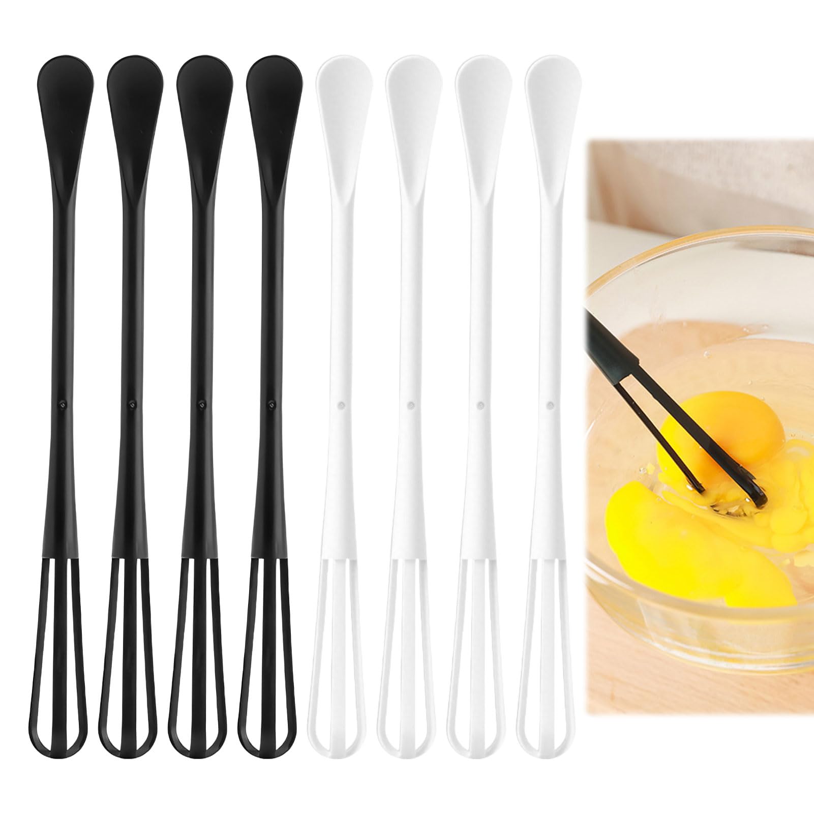 8PCS Small Whisk for Whisking Mini Whisk and Spoon Small Whisks for Drinks 2 in 1 Plastic Whis k Multifunctional Silicone Whisks for Blending Beating Ingredients Mixing Sauces(Black White)