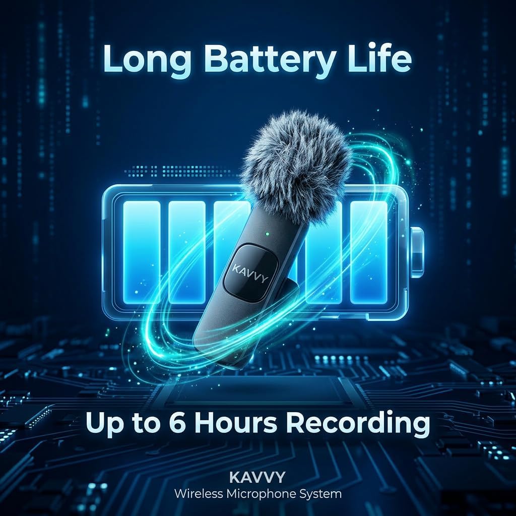 KAVVY Wireless Microphone for iPhone, Dual Mini Lavalier Mic, Clip On Wireless Mic for Video Recording, Podcast, TikTok & YouTube, Portable for Android, Camera & PC, Noise Reduction