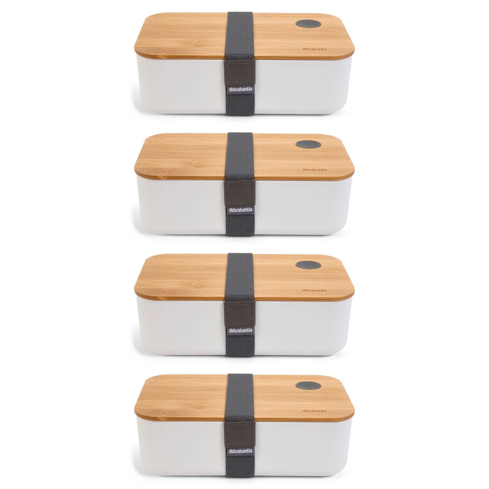 HAC24 4 x pudełko na lunch z tworzywa sztucznego 1200 ml z bambusową pokrywką 19,5 x 11,5 x 5,5 cm