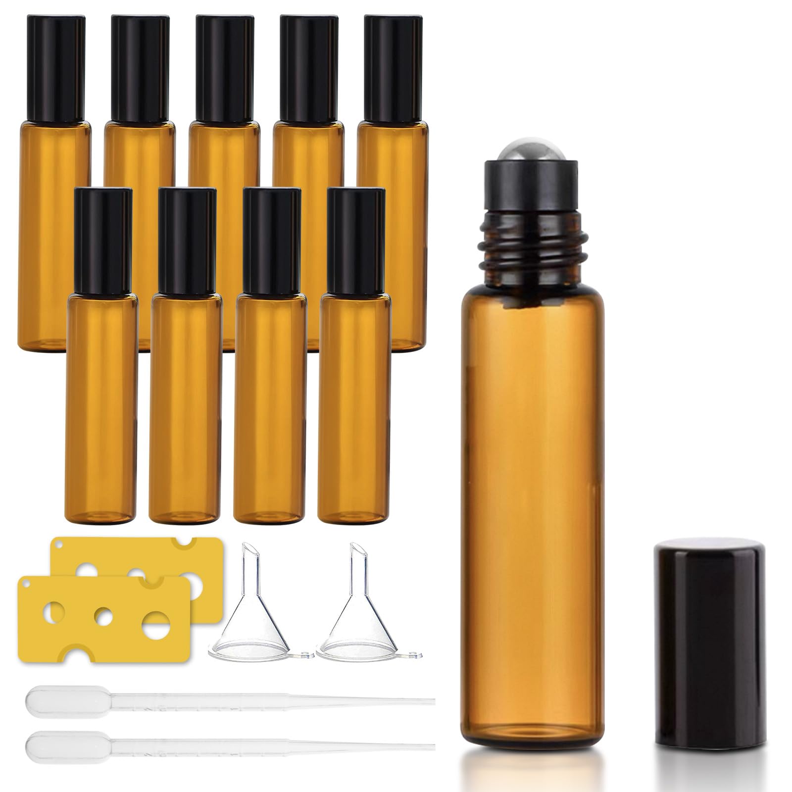 10 Pièces Flacon Roll on Vide en Verre de 10ml, Roll On Huile Essentielle, Avec Bille en Acier Inoxydable, Réutilisable, Bouteilles en Verre pour Parfum, Aromathérapie, Massage, Voyag