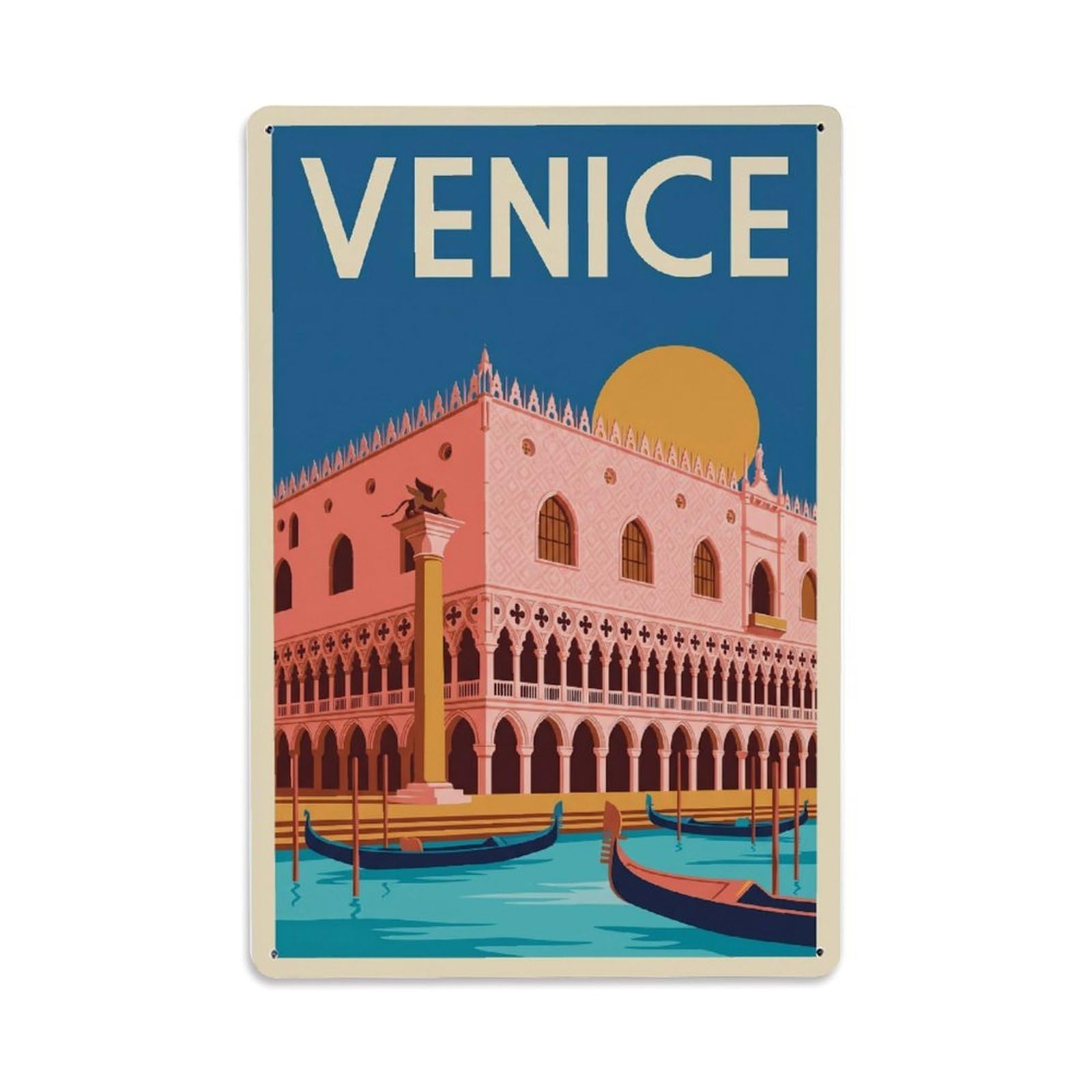 Vintage Travel Venice Doge Palace Gothic Architecture Clean Italy Metal Tin Sign Plaque Wall Decor for Cafe, Club Bar, Office, Home Garden Metal Poster 8x12Inch