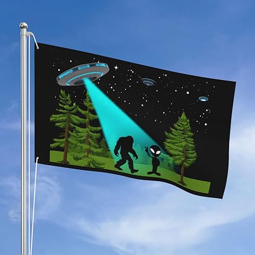 Banderas de ovnis y pies grandes para exteriores de 3 x 5 pies, tres capas de tela para coser a doble cara, impresión de 3 x 5 pies, pancarta