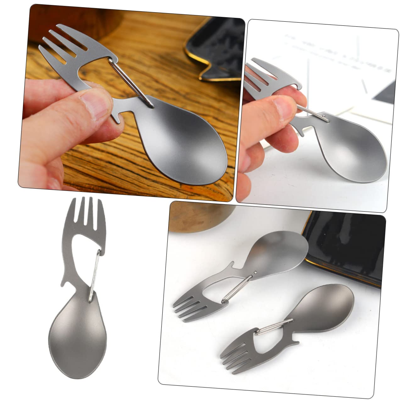 Hemobllo 5 Pezzi Spork Titanio Multifunzionale con Apribottiglie Utensile per Escursionismo Resistente e Facile per Picnic e Pranzi