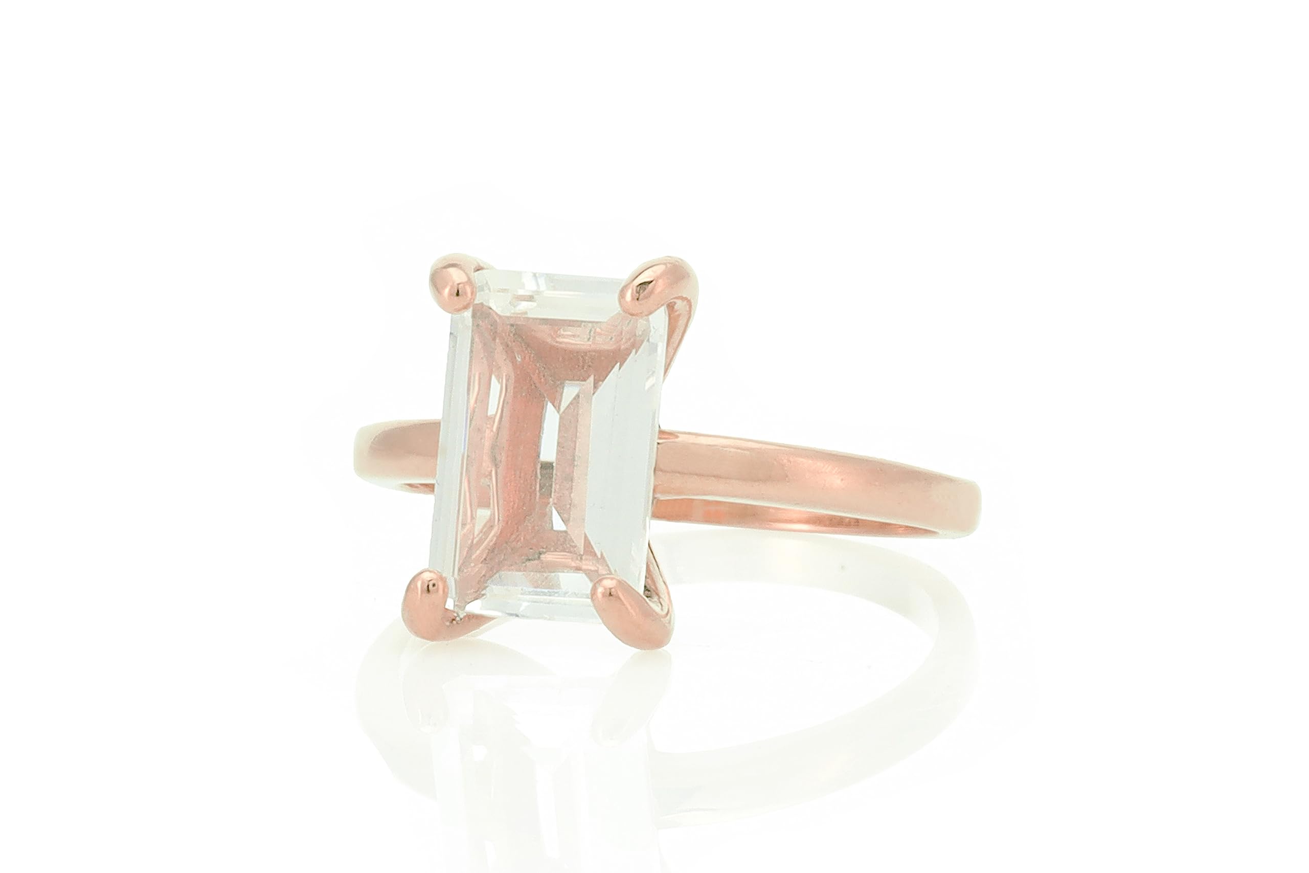 Anillo de Oro Rosa - Cuarzo Cristal Rosa 14k - Anillo de Cuarzo Transparente - Anillos Delicados y Transparentes - Joyas de Cuarzo de Oro - Alianza de Boda Perfecta - Anillo de Propuesta Ideal