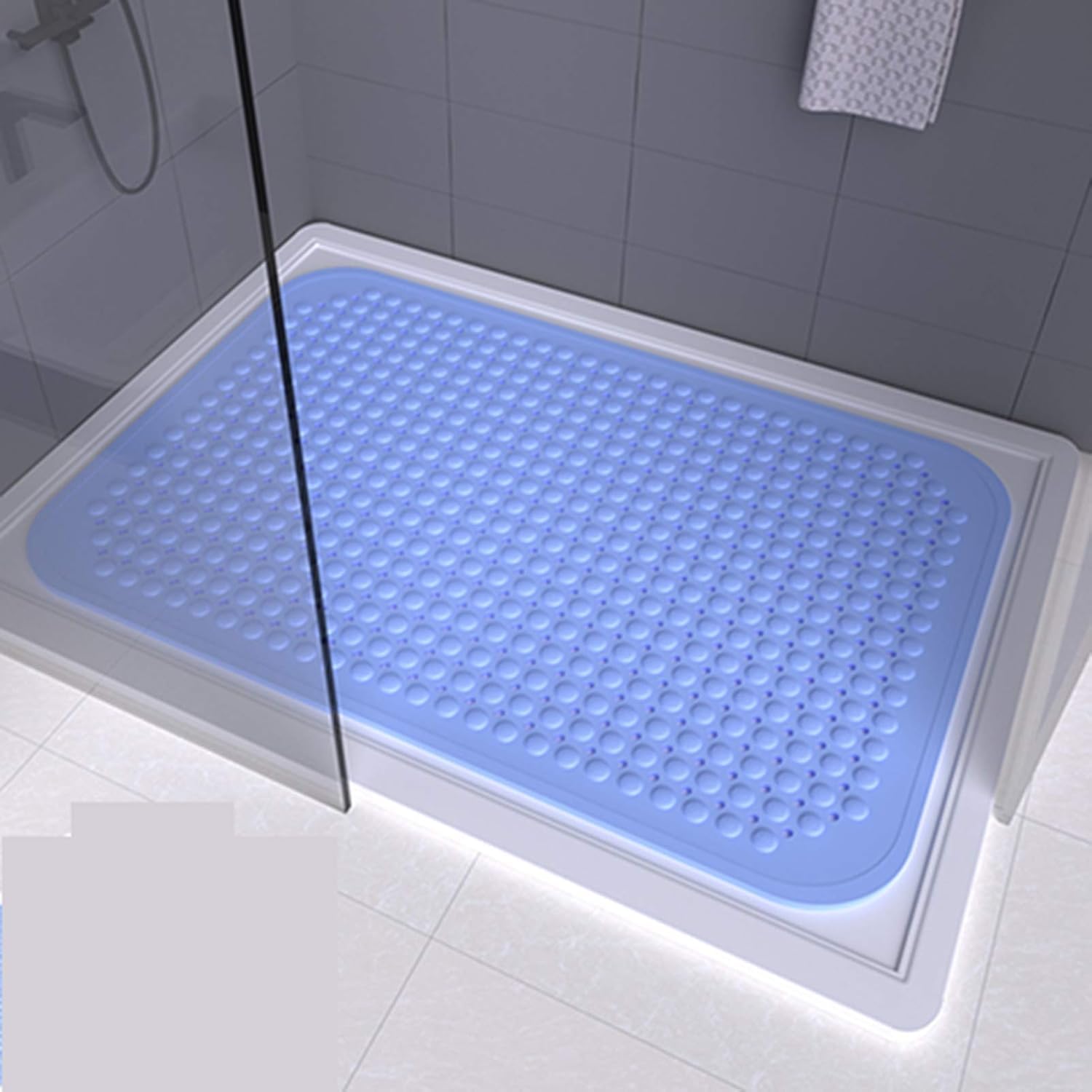 Rechteckige Duschmatte Große Badezimmer Antirutschmatte Haushalt Duschraum Badematte Wc Bodenmatte PVC Fußmassage Badewanne, Sky Blue, 120 * 80cm