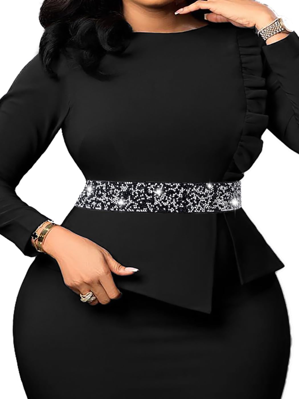 Abien Rhinestone Belts for Women Plus Size Crystal Belt Silver Rhinestone Stretch Waist Belt for Dress Formal