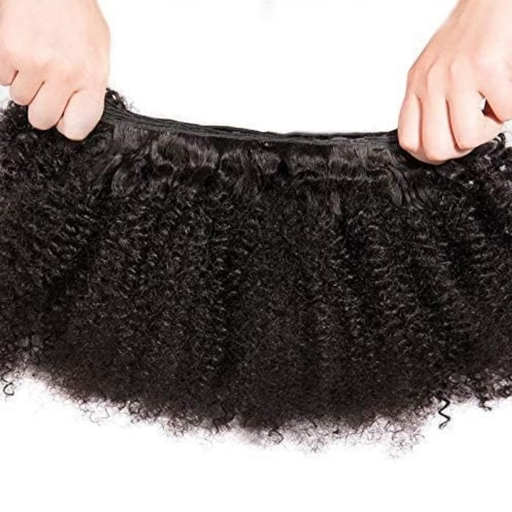 Extensiones de Cabello Humano Afro Kinky Curly Bundles Human Hair 4B 4C 3 Paquetes de Rizado 100% Sin Procesar Virgen Brasileña Afro Rizado Extensiones de Cabello Natural Color Negro 8 10 12 Inch
