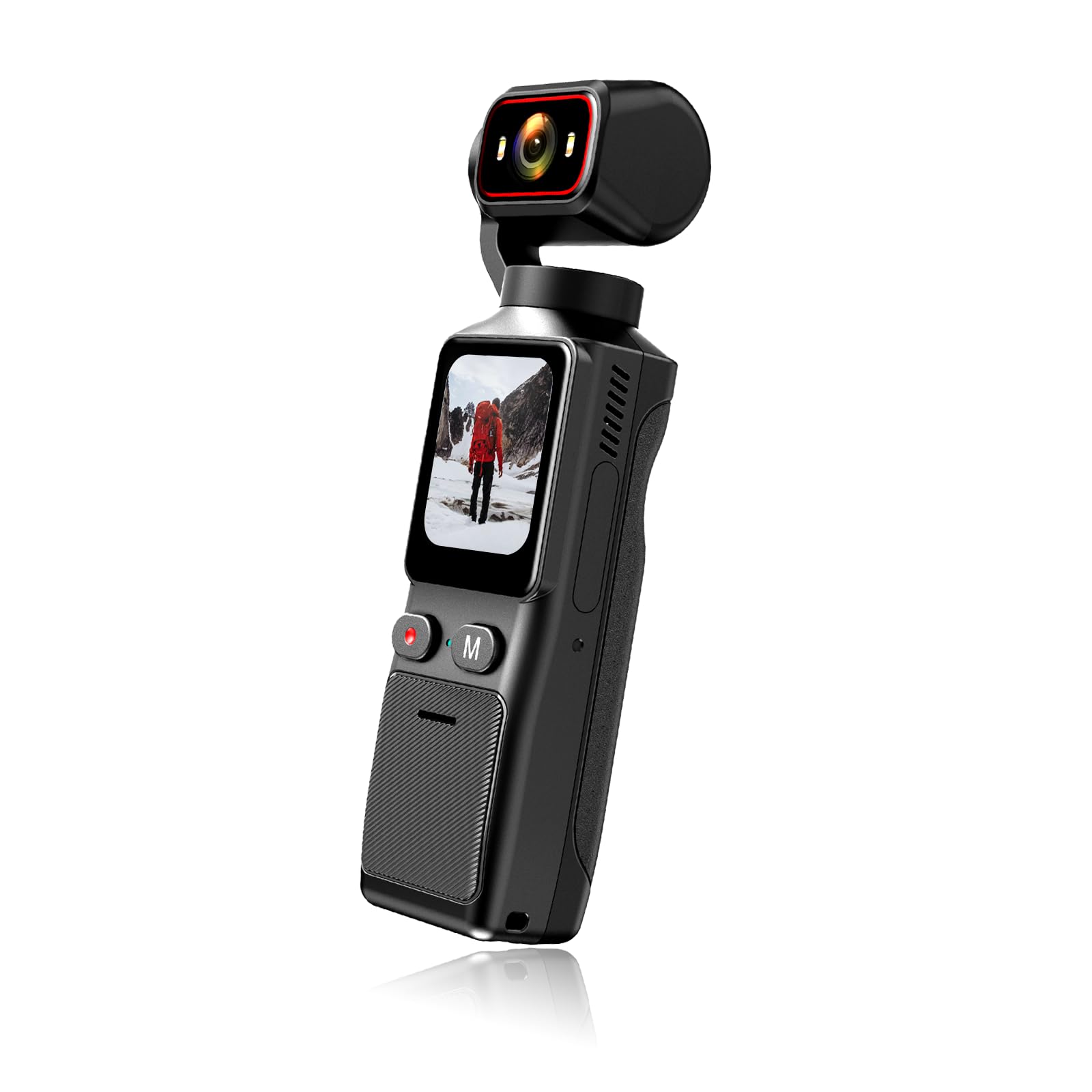 4K Mini Vlogging Camera Action Cam, Mini Pocket Vlog Kamera Live Übertragung Handy mit 32GB SD Karte, Tragbar Bildstabilisator Aktion Kamera mit Touchscreen und Langer Akkulaufzeit