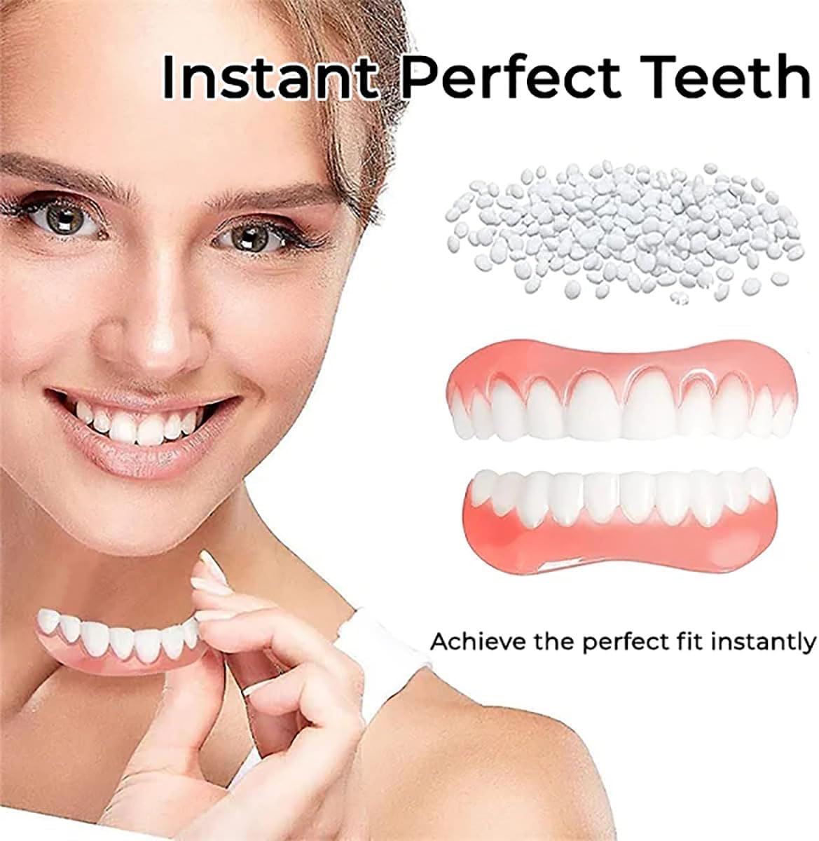 Fivfivgo Soft Denture Reline Kit,Fivfivgo Soft Dentures,Snap on Dentures Silicone Fake Teeth Top Bottom (3 set)