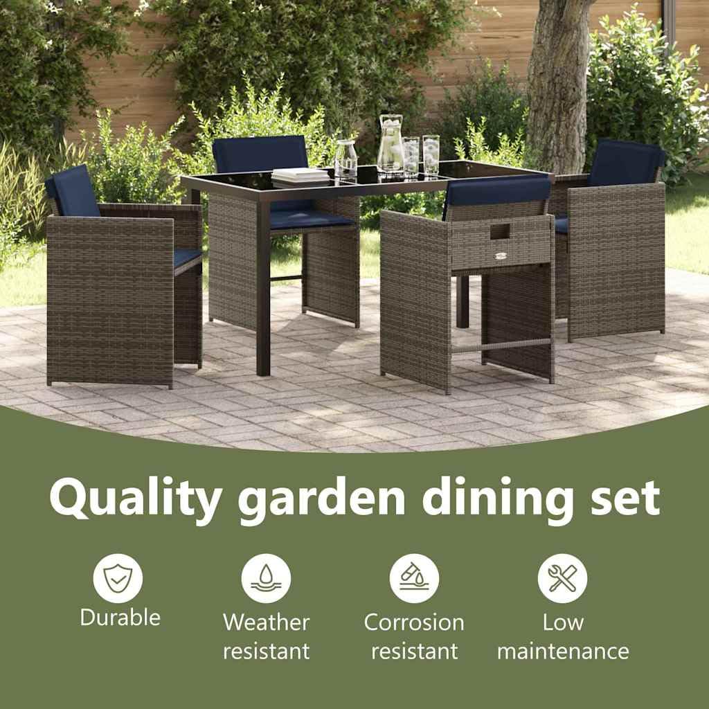 vidaXL 5-Teiliges Patio-Stuhlset mit Kissen Grau Poly-Rattan Outdoor-Sitzmöbel faltbare Stühle abnehmbare waschbare für Balkon Oder Garten-Essen PE 4-Sitzer Alfresco Bequeme Möbel Modern