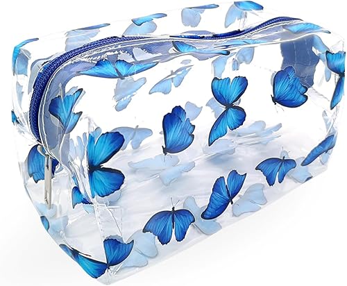 Miniatura 8 de QFSH Bolsa de aseo transparente con estampado de hojas, bolsa de maquillaje transparente, bolsa de cosméticos de viaje, bolsa de cosméticos de PVC,