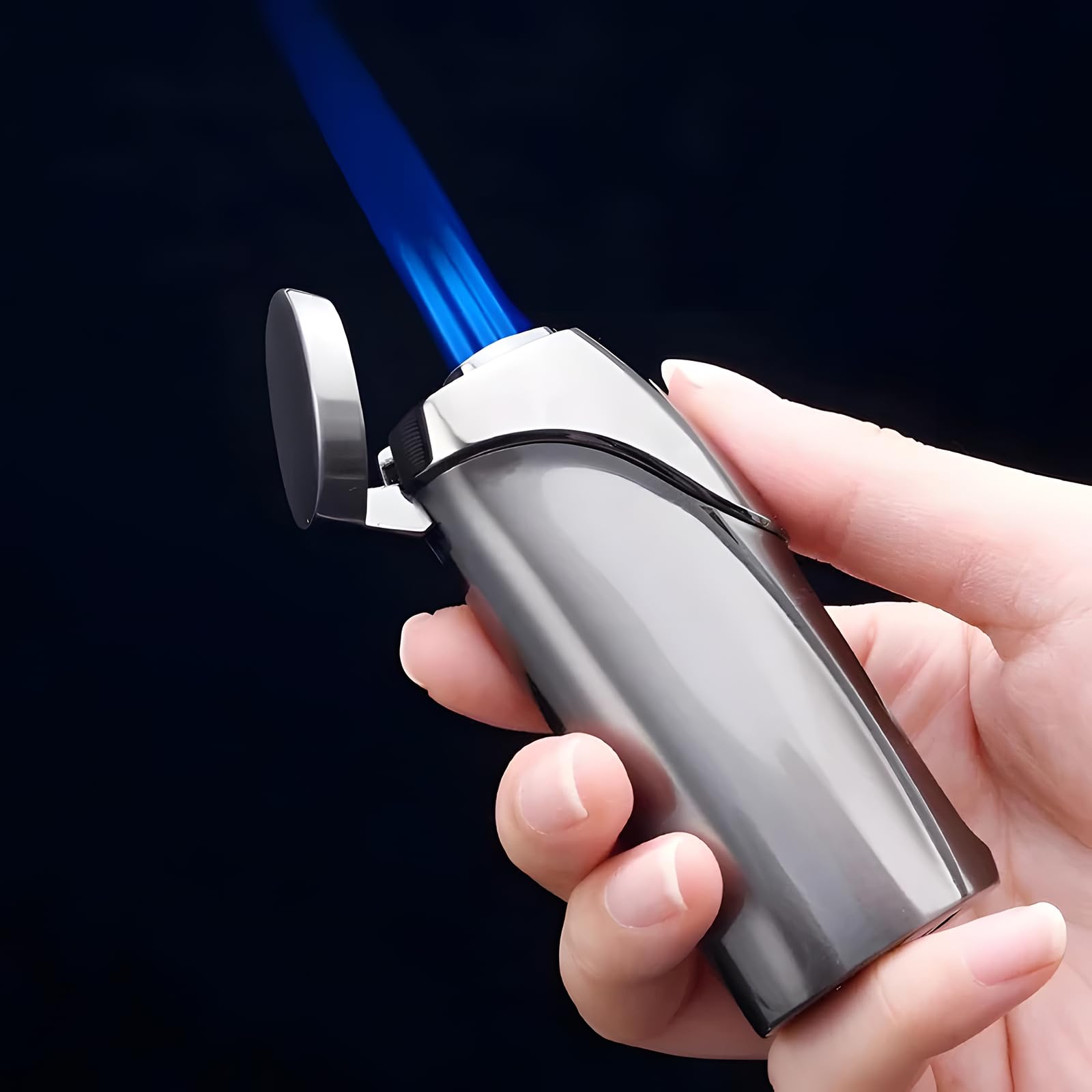Briquet électrique coupe-vent avec coque tactile, capteur tactile, 3 flammes réglables, chargement USB, écran LED, convient pour l'extérieur, le camping (A)