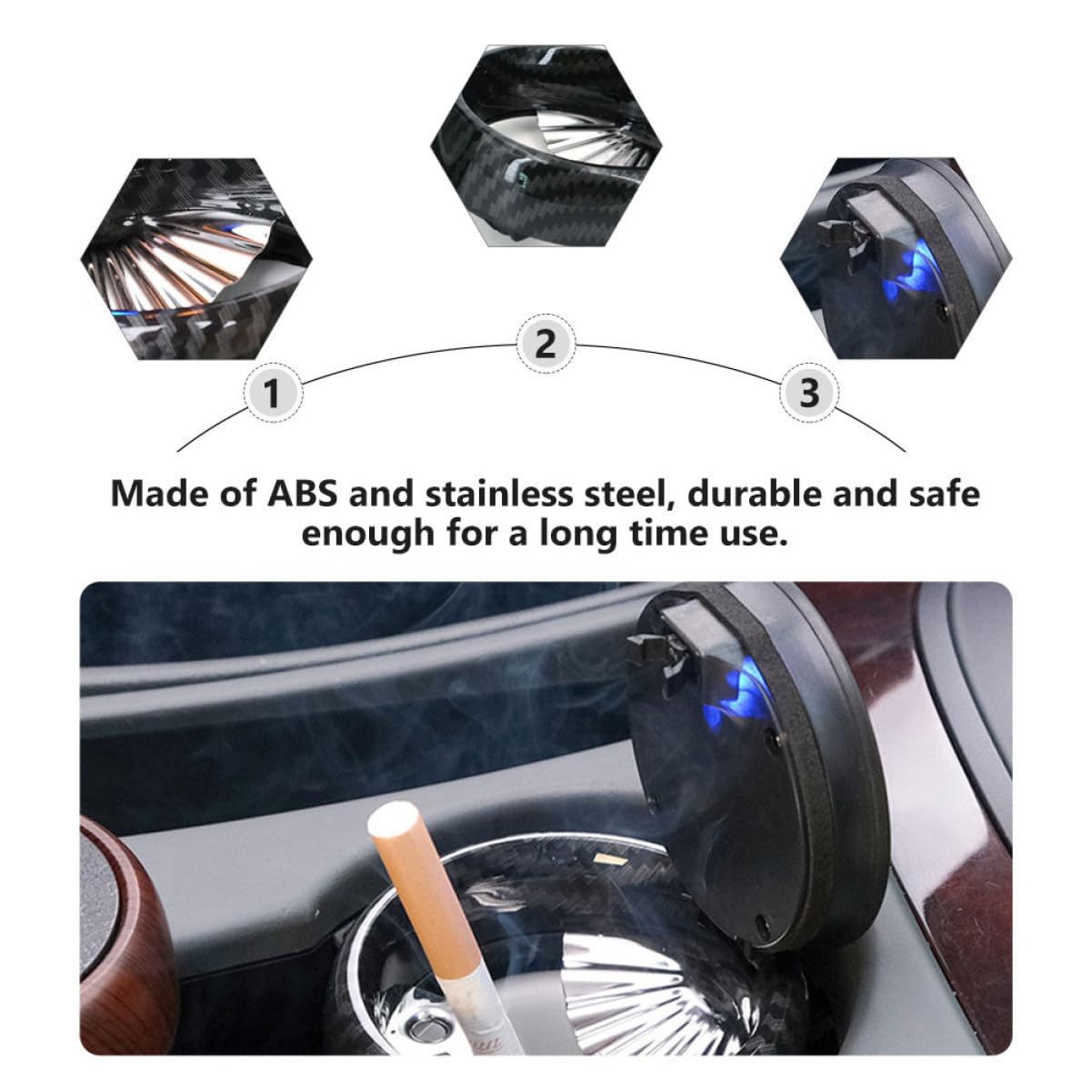 Toyvian Cendrier de Voiture Détachable avec Couvercle, Lumineux et Automatique en Abs et Acier Inoxydable, pour Bureau et Automobile
