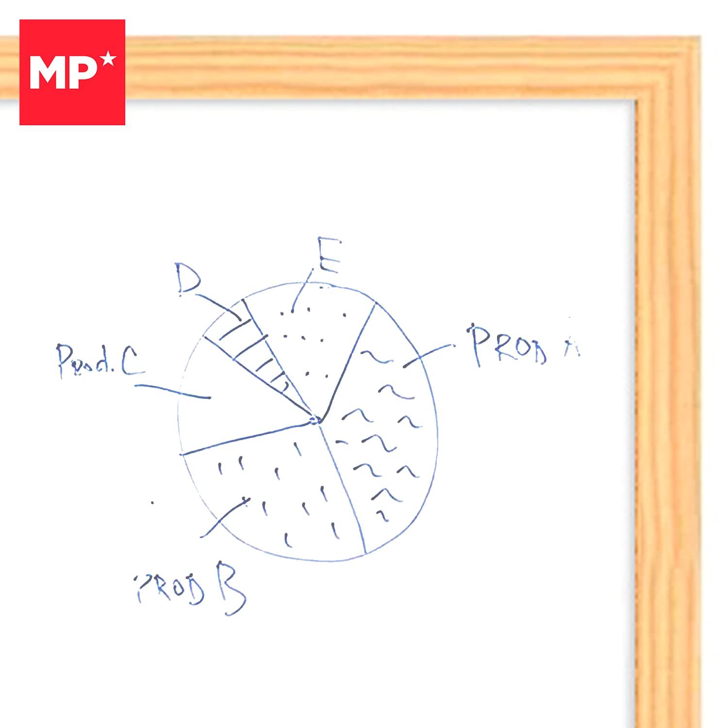 MP-Pizarra Blanca, Rotulador Incluido, Marco Madera Natural, Resistente, Fácil de Borrar, 90x60, Ideal para Colegios, Tiendas, Hogares y Oficinas. Fácil Instalación, para Colgar, No Magnética.