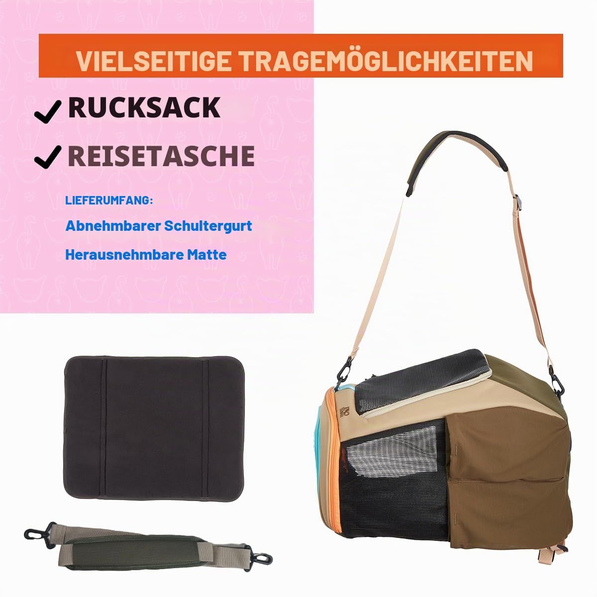 Travel Cat Rucksack-Tragetasche, The Navigator Umwandelbare Haustiertragetasche, Katzenrucksack mit vollständig belüftetem Mesh-Gewebe (Erde)