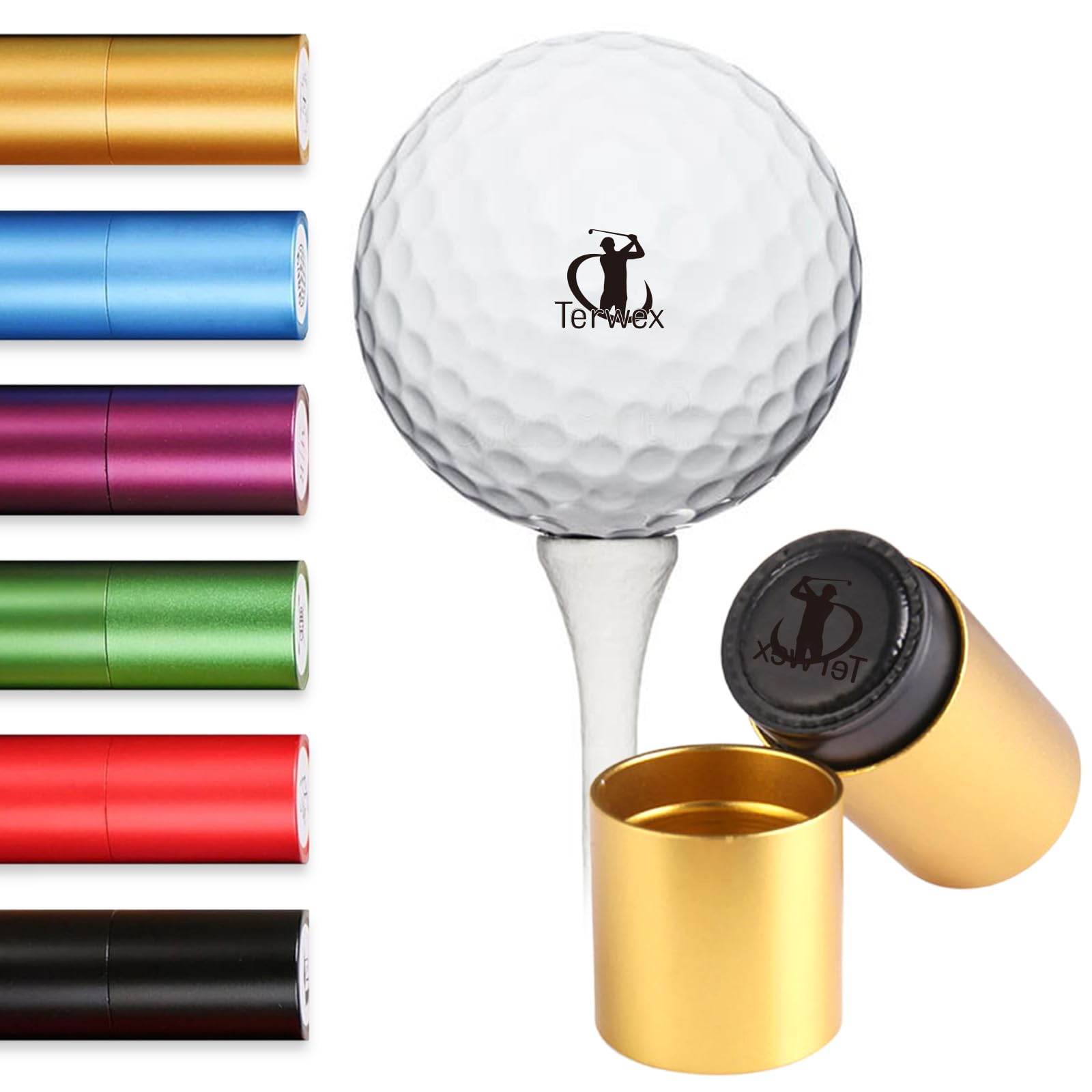 Terwex Custom Golf Ball Stamp - Personalized Golf Ball Marker Stamp, Waterproof Ink Customized Golf Balls Stamps with Your Logo, Golf Ball Stamper, Golf Accessories Golfer Dad Father Golf Gifts(Gold)