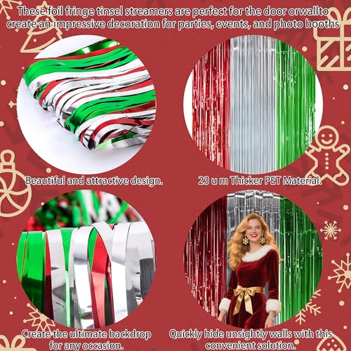 Image of OHOME Christmas Party Decorations - Christmas Decorations | Red Green Silver Backdrop Banner for Wall Door | Xmas Birthday Party Favors Supplies Indoor Outdoor - Navidad Photo Booth Props for Home