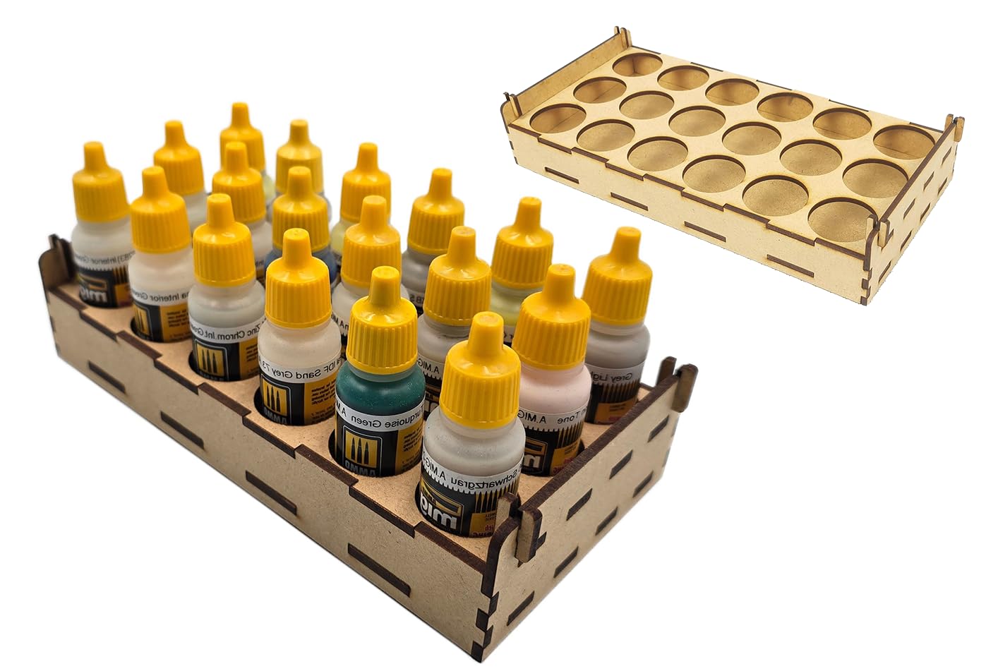 HobbyHold Paint Rack Model Making 18 Holes - Wood Model Making Accessories - Paint Rack Laser Cut 27 mm - Paint Station Ideal for Army Painter and Vallejo Colours - Paint Stand Easy Assembly
