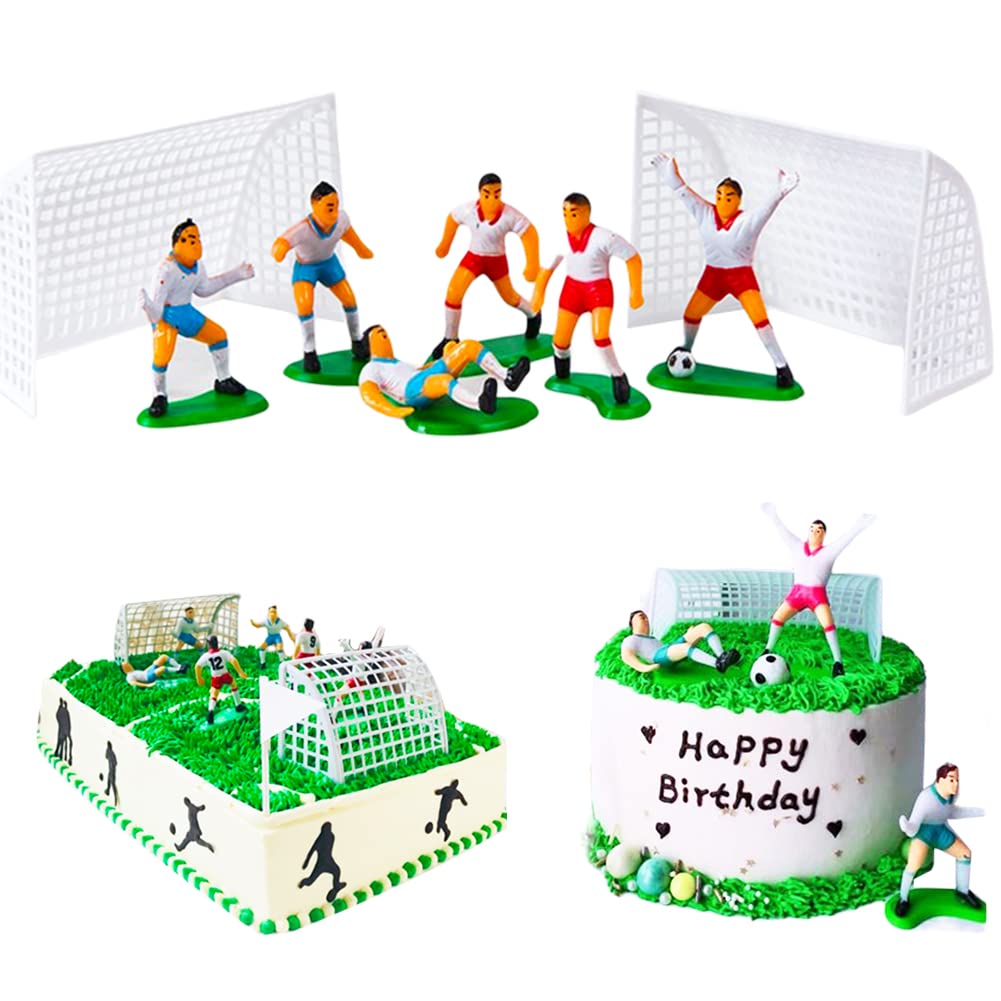 Hilloly Fútbol Cake Topper Mini Figuras Set Jugador de Fútbol Cumpleaños Decoración para Tartas Football Figure Topper Niños de Decoración Cumpleaños Suministros Fiesta 8 Pcs