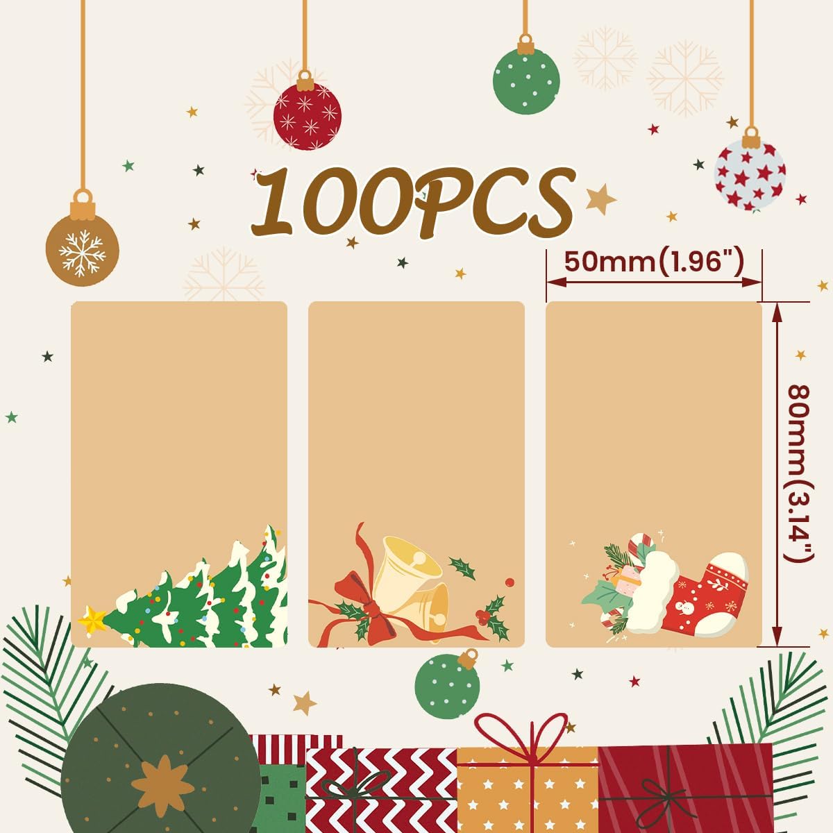 M110 Thermal Labels - 1.96"X3.14" (50X80MM), Adhesive Thermal Labels with 3 Patterns(Tree/Bell/Stocking), Compatible with Label Maker Machine M100/ M110/ N20/ M220/ M250/ M108/ M221, 100 Labels/Roll - Image 2