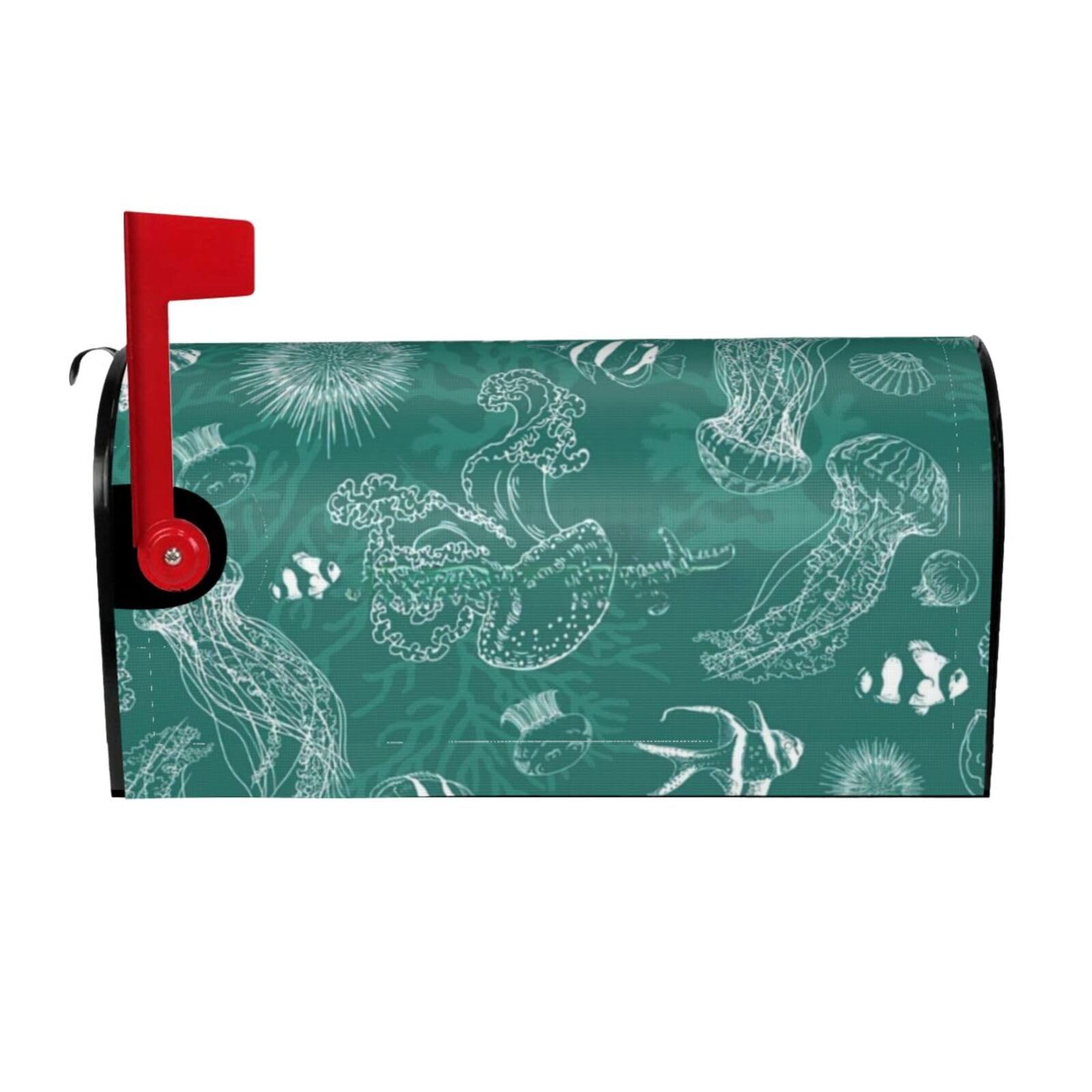Dolphins Flowers Sea Starfish Coral Seashell Print Mailbox Cover Wraps Post Letter Box Cover Decor For Outside Garden Yard Farmhouse Home