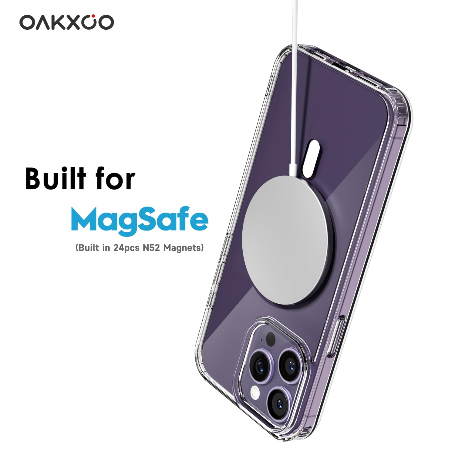 oakxco Funda Translúcida Magnética para iPhone 14 Pro MAX, Compatible con Carga Inalámbrica Magsafe, Ultra Fina Slim Color Sólido No Amarilleo Elegante Protectora Case, Trasparente