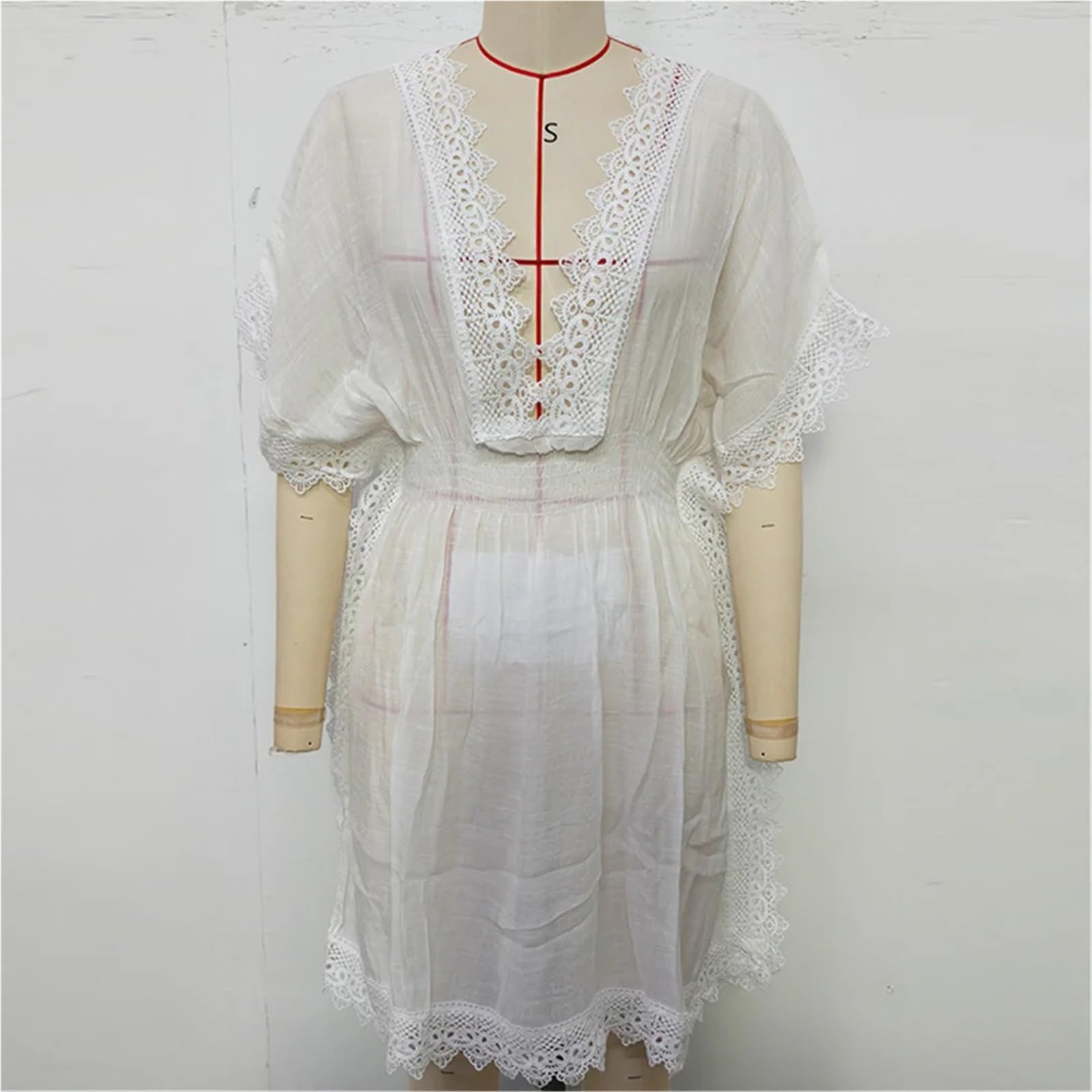Vestido Playero for Mujer, Ropa de Playa for, Túnica Punto Ganchillo Manga Corta con Cuello en V Profundo Encaje para Las Vacaciones