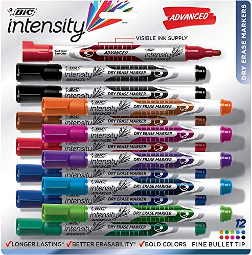 BIC Intensity Advanced Dry Erase Marker, Fine Bullet Tip, Assorted Colors, 12-Count Limited Edition