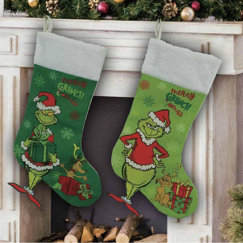 Bas De Noël 46 Cm Chaussette De Noël Personnalisé En Tissu, 2 Bas De Noël Suspendu En Forme Des