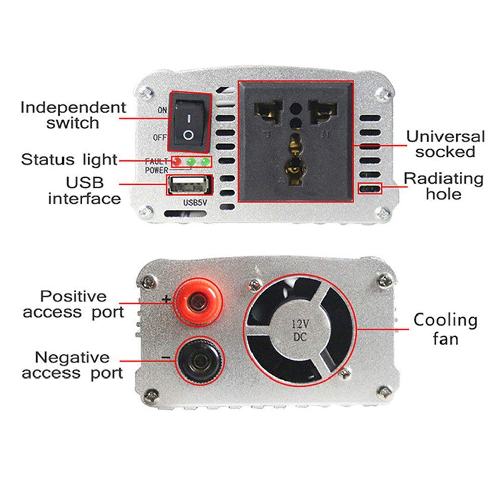 inversor 300W 500W 800W convertidor de Voltaje DC 12 V a AC 220 V inversor Coche con Interruptor controlable y Conexiones USB