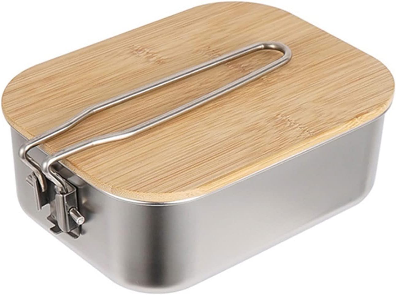 Outdoor Lunch Box Stainless Steel Wood Lid Portable Picnic Camping Cutting Board Cover Camping Supplies Accessories Bento Lunch Box