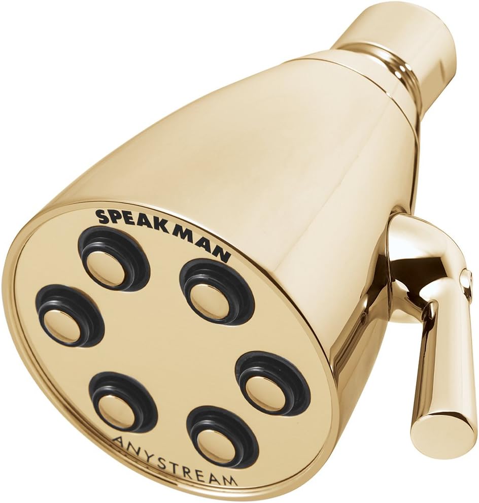 - Speakman S-2252-PB-E2 Polished Solid Brass Shower Head, 3 Settings, Anystream Technology, Low Maintenance, Efficient