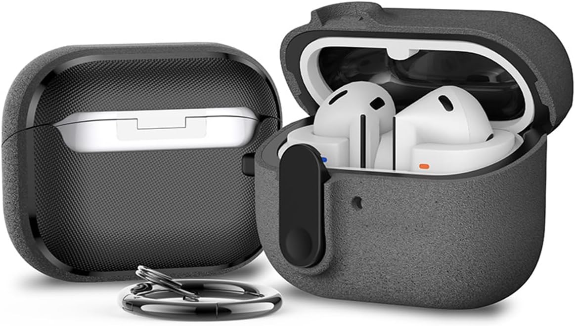 Miimall Case for Samsung Galaxy Buds 3 FE /3 Pro/Buds3 Case [Secure Lock] [Carabiner] [Wireless Charging] Rugged Shockproof Earbuds Protective Cover for Men Women-Velvet Grey