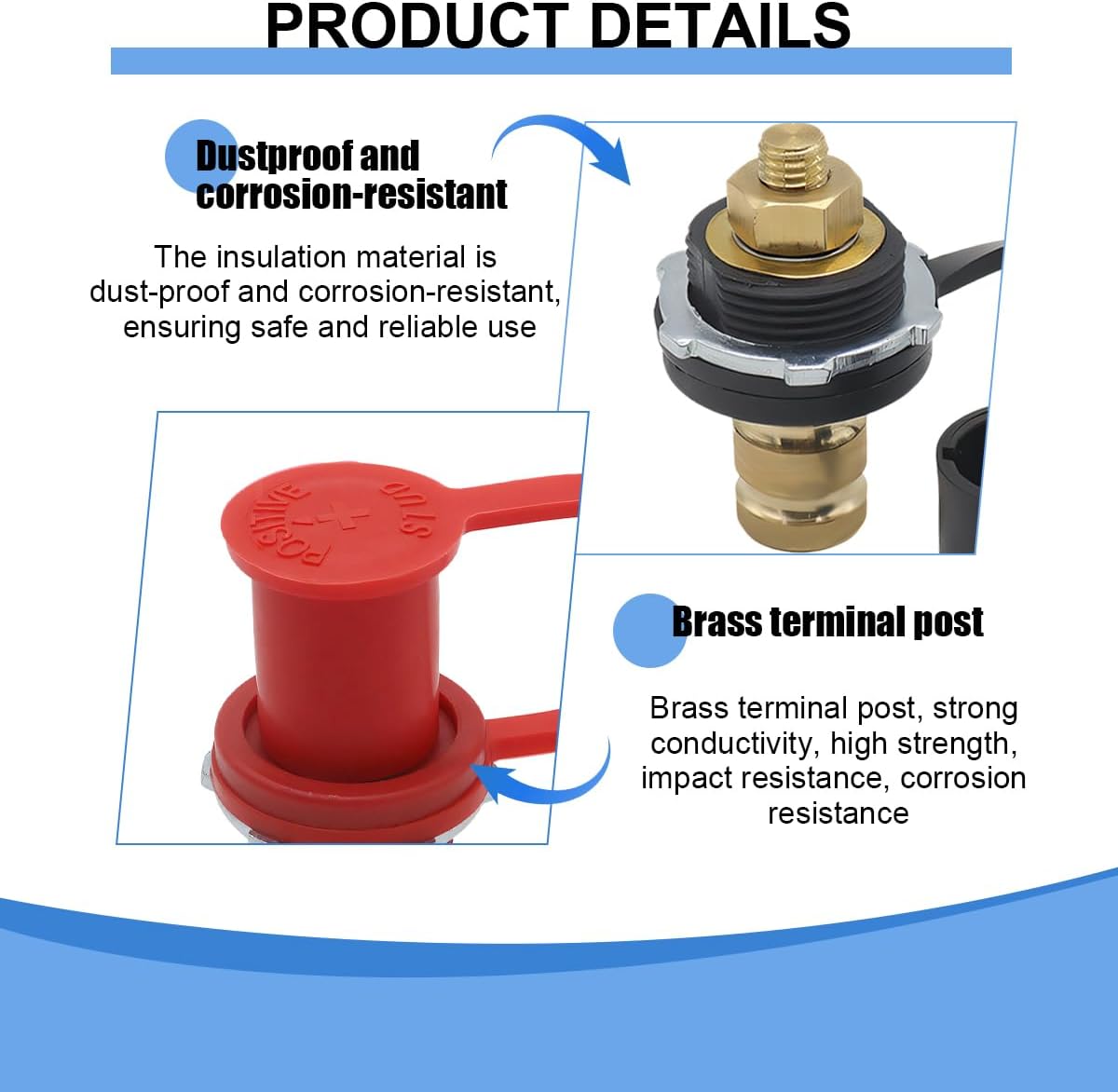 Car Remote Battery Terminal, 2PCS Automobile 3/8" Stud Battery Charger Post with Cover, Waterproof 250A Vehicle Battery Charging Jump Post Kit, Fit for RVs, ATVs, Trucks